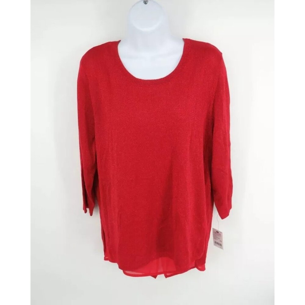 NY Collection Women's Knit Layered Pullover Sweater Large NWT $60